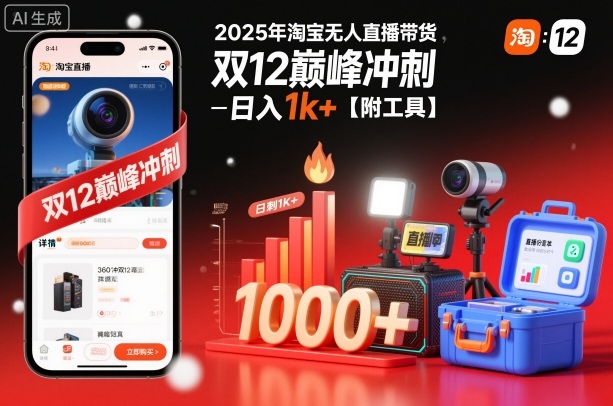 2025年淘宝无人直播带货，冲刺双12，日入1k+【附工具】【揭秘】-财阁