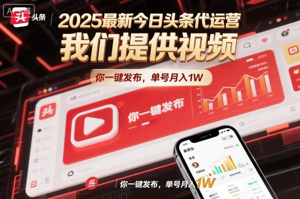2025最新今日头条代运营，我们提供视频，你一键发布，单号月入1W【揭秘】-财阁