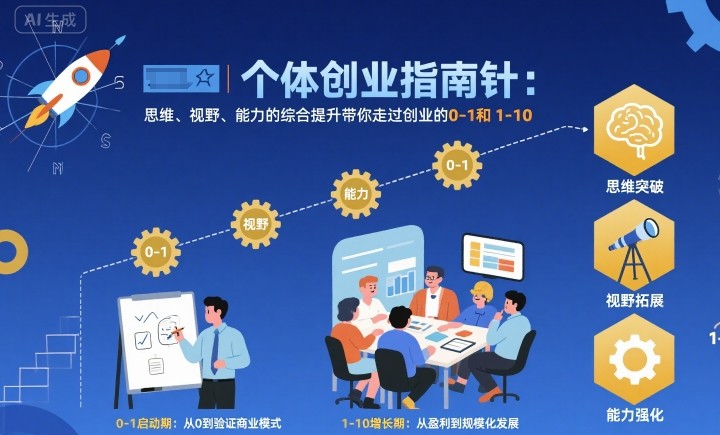 个体创业指南针，思维、视野、能力的综合提升带你走过创业的0-1和1-10【音频】-财阁