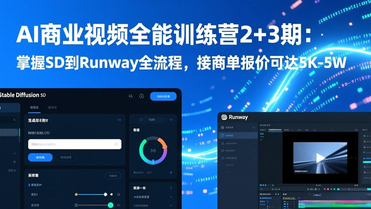 AI商业视频全能训练营2+3期：掌握SD到Runway全流程，接商单报价可达5K-5W-财阁