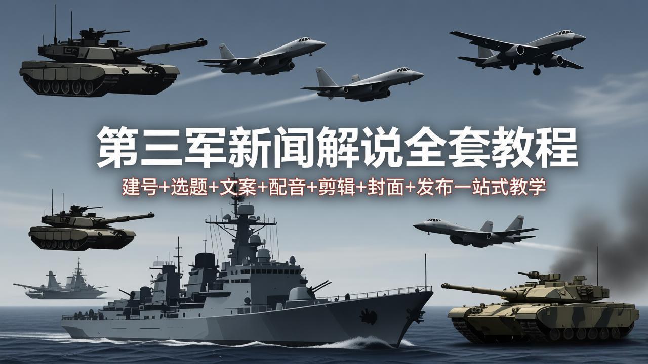 第三军迷新闻解说全套教程：建号+选题+文案+配音+剪辑+封面+发布一站式教学-财阁