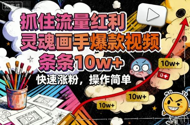 抓住流量红利，灵魂画手爆款视频，条条10w+，快速涨粉，操作简单-财阁