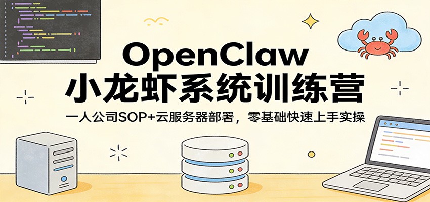 OpenClaw小龙虾系统训练营：一人公司SOP，云服务器部署，零基础快速上手实操-财阁