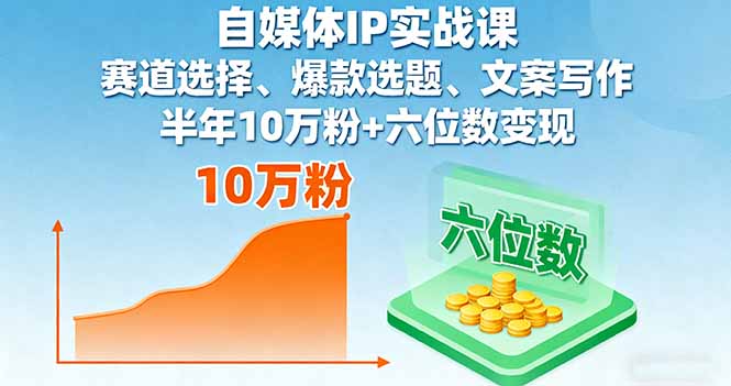 自媒体IP实战课，赛道选择、爆款选题、文案写作，半年10万粉+六位数变现-财阁