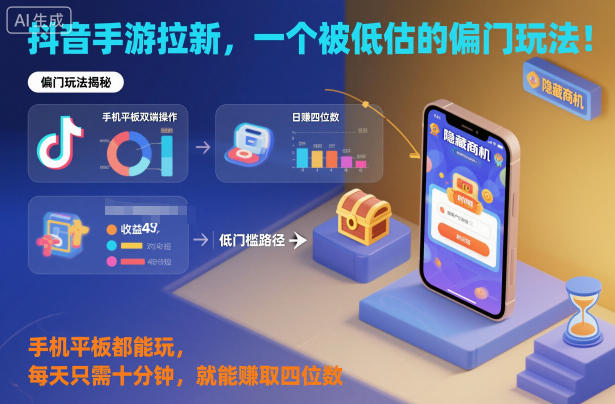 抖音手游拉新，一个被低估的偏门玩法！手机平板都能玩，每天只需十分钟，就能賺取四位数【揭秘】-财阁