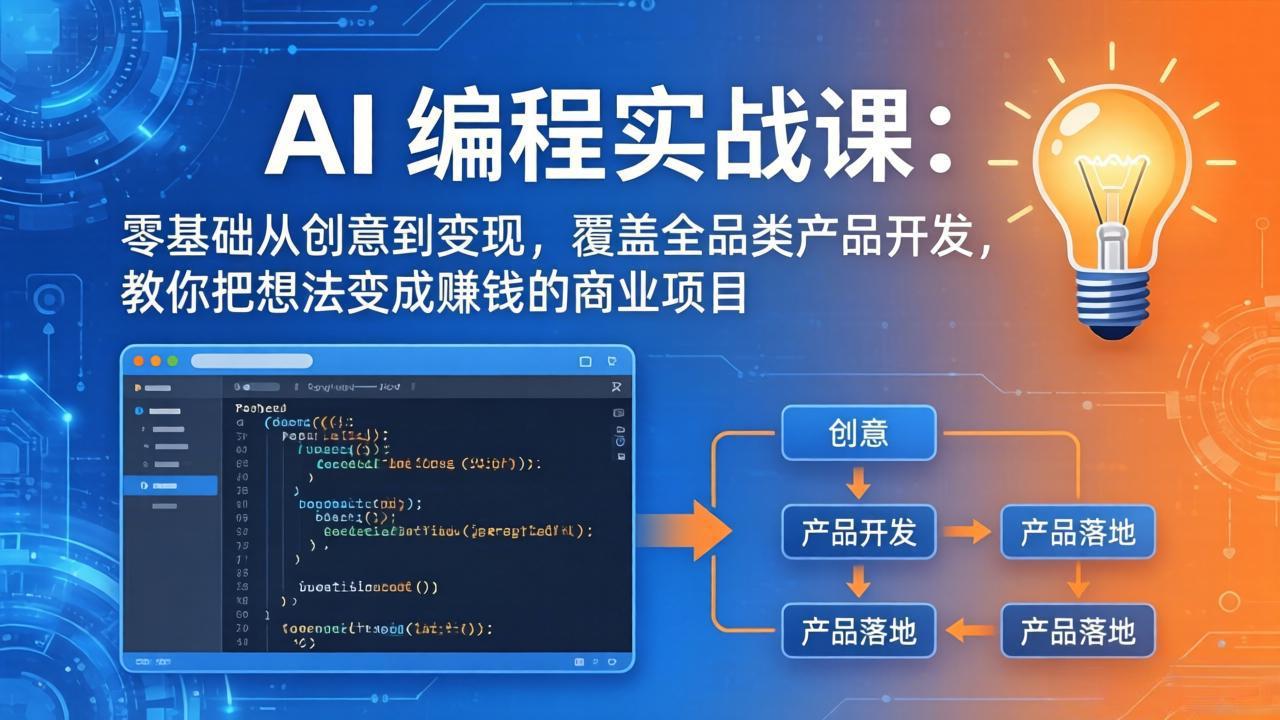 AI编程实战课-第三期-5月3更新：零基础从创意到变现，覆盖全品类产品开发，把想法变成赚钱项目-财阁