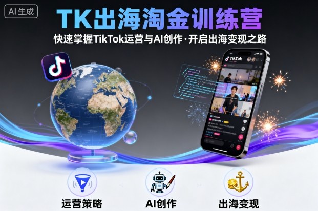 TK出海淘金训练营，助你快速掌握TikTok运营与AI创作，开启出海变现之路-财阁