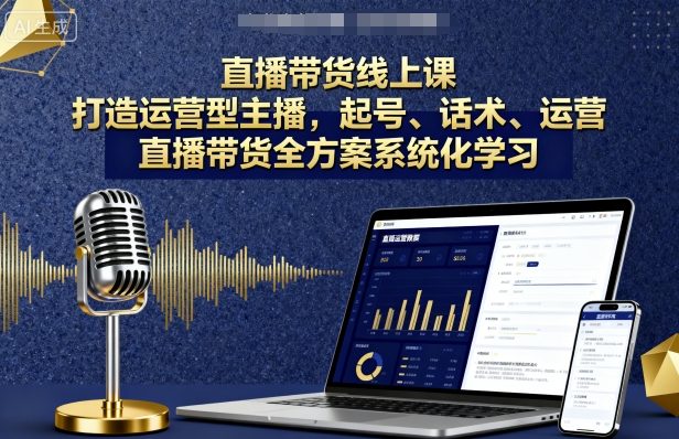 直播带货线上课，打造运营型主播，起号、话术、运营，直播带货全方案系统化学习-财阁