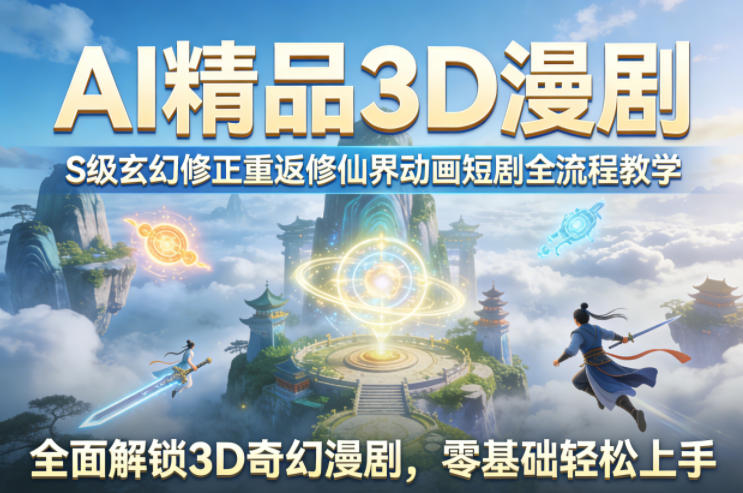 AI精品3D漫剧S级玄幻修正重返修仙界动画短剧全流程教学，全面解锁3D奇幻漫剧，零基础轻松上手-财阁