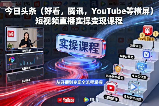 今日头条(好看，腾讯，YouTube等横屏)短视频直播实操变现课程-财阁