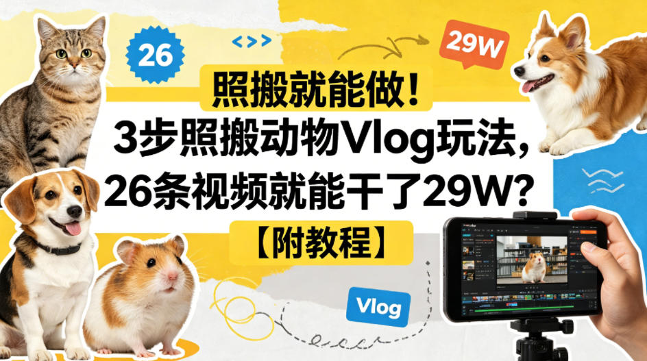 照搬就能做！3步照搬动物Vlog玩法，26条视频就能干了29W？【附教程】【赠coze一键生成工作流】-财阁