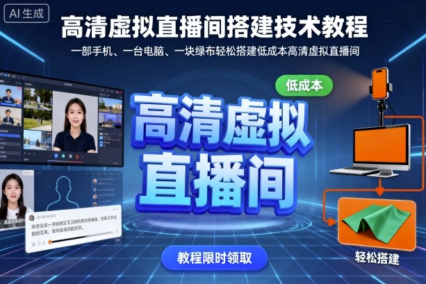 高清虚拟直播间搭建技术教程，一部手机、一台电脑、一块绿布轻松搭建低成本高清虚拟直播间-财阁