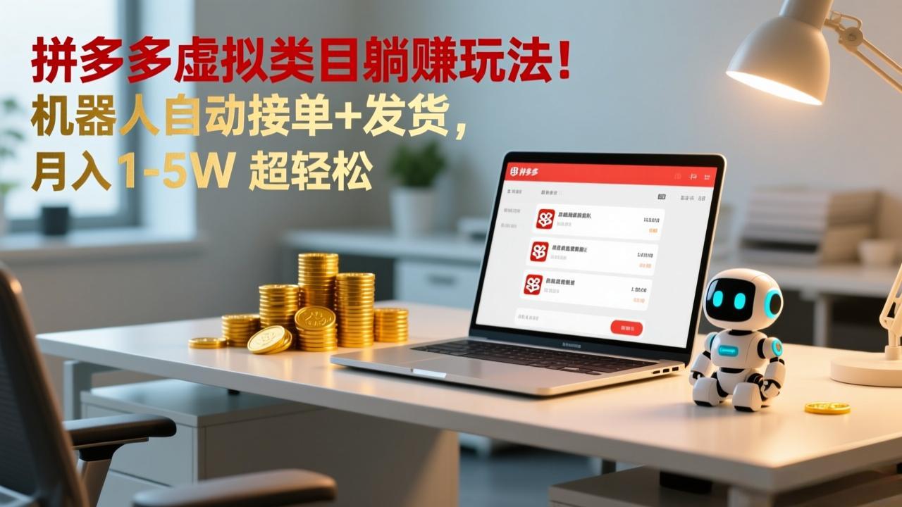 多多虚拟类目躺赚玩法！机器人自动接单+发货，月入 1-5W 超轻松-财阁