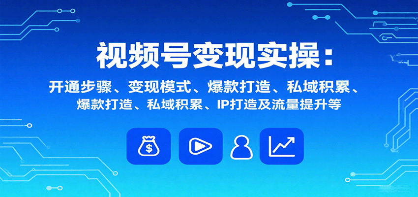 视频号变现实操，含开通步骤、变现模式、爆款打造、私域积累、IP打造及流量提升等-财阁
