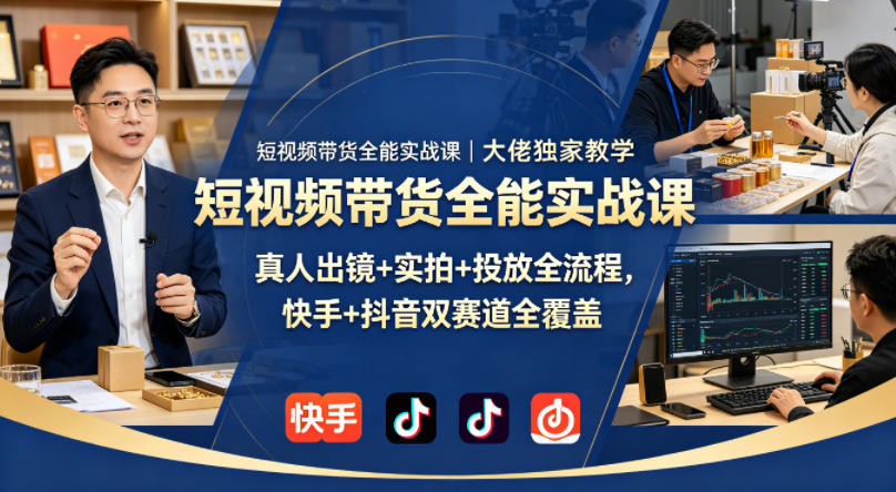 短视频带货全能实战课｜大佬独家教学，真人出镜+实拍+投放全流程，快手+抖音双赛道全覆盖-财阁