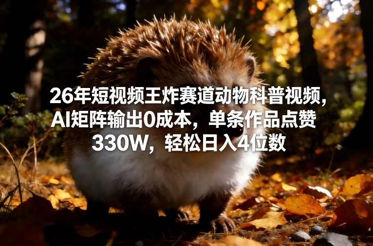 26年短视频王炸赛道动物科普视频,AI矩阵输出0成本,单条作品点赞330W,轻松日入4位数-财阁