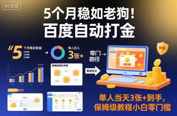 5个月稳如老狗！百度自动打金，单人当天3张+到手，保姆级教程小白零门槛【揭秘】-财阁