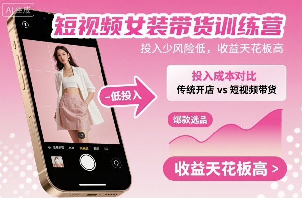 短视频女装带货训练营，投入少风险低，收益天花板高-财阁