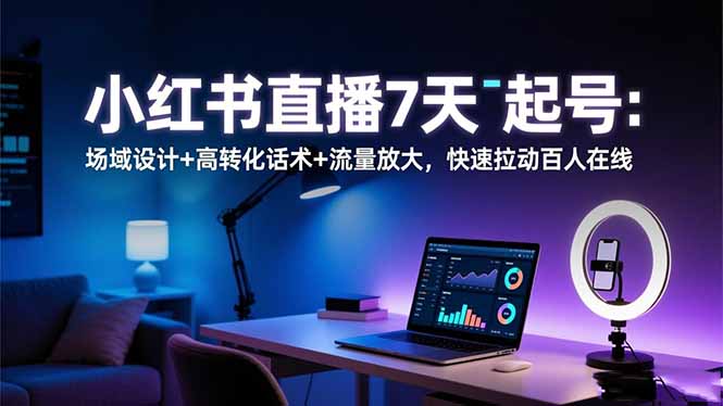 小红书直播7天起号:场域设计+高转化话术+流量放大,快速拉动百人在线-财阁