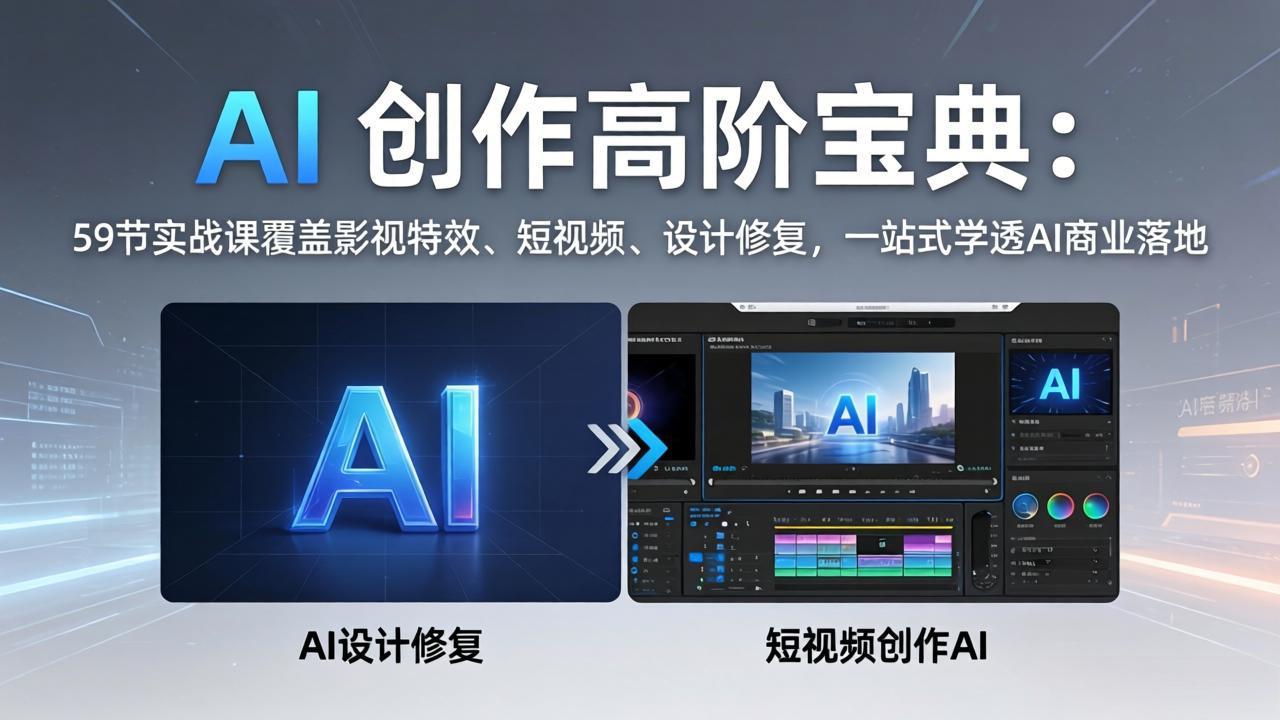 AI 创作高阶宝典：59节实战课覆盖影视特效、短视频、设计修复，一站式学透AI商业落地-财阁