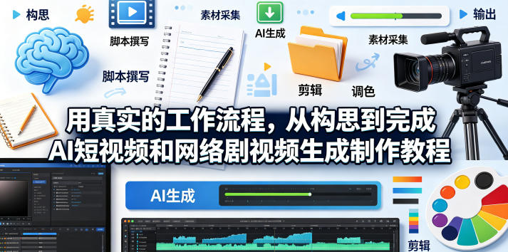 用真实的工作流程，从构思到完成AI短视频和网络剧视频生成制作教程-中英字幕-财阁