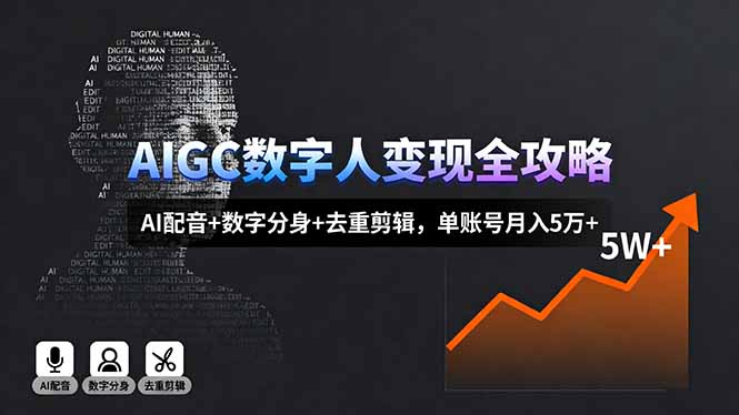 AIGC数字人变现全攻略，AI配音+数字分身+去重剪辑，单账号月入5万+-财阁