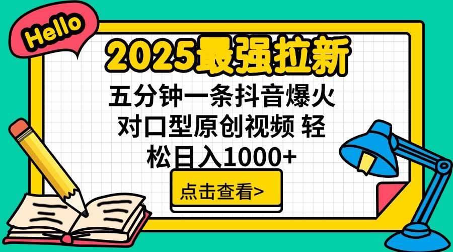 （15736期）2025最强拉新，单用户下载5块佣金，5分钟一条抖音爆火原创对口型视频，…-财阁