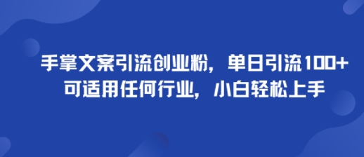手掌文案引流创业粉，单日引流100+，可适用任何行业，小白轻松上手-财阁