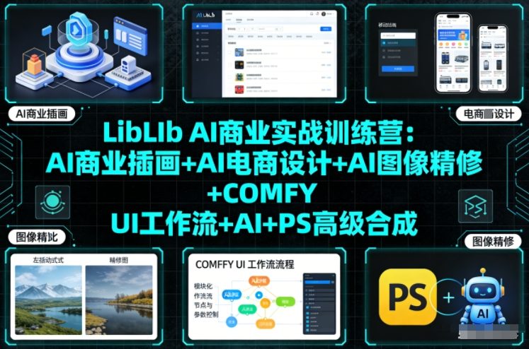LibLIb AI商业实战训练营：AI商业插画+AI电商设计+AI图像精修+COMFY UI工作流+AI+PS高级合成-财阁