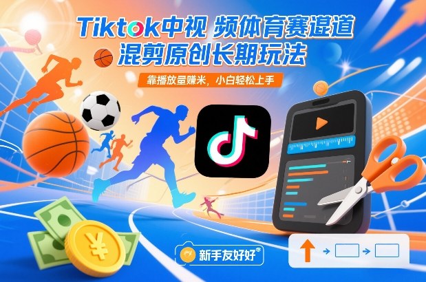 Tiktok中视频体育赛道混剪原创长期玩法，靠播放量賺米，小白轻松上手-财阁