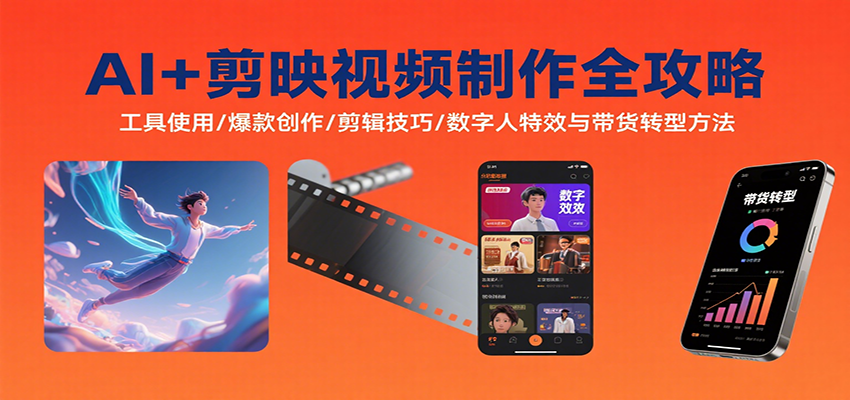 AI+剪映视频制作全攻略：工具使用/爆款创作/剪辑技巧/数字人特效与带货转型方法-财阁