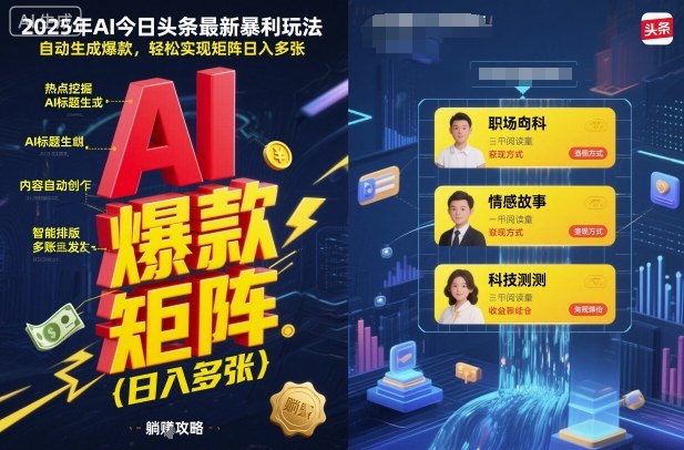 2025年AI今日头条最新暴利玩法，自动生成爆款，轻松实现矩阵日入多张-财阁
