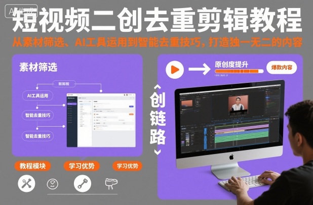 短视频二创去重剪辑教程，从素材筛选、AI工具运用到智能去重技巧，打造独一无二的内容-财阁