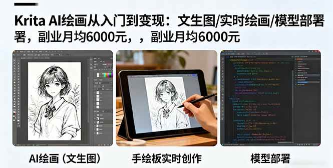 （16222期）Krita AI绘画从入门到变现：文生图/实时绘画/模型部署，副业月均6000元-财阁