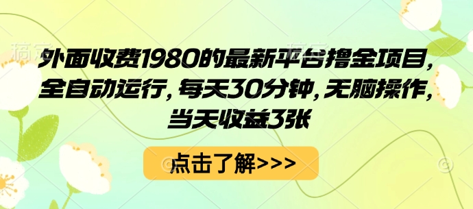 外面收费1980的最新平台撸金项目，全自动运行，每天30分钟，无脑操作，当天收益3张【揭秘】-财阁