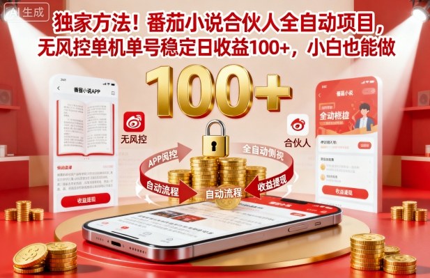 独家方法！番茄小说合伙人全自动挂G项目，无风控单机单号稳定日收益100+，小白也能做【揭秘】-财阁
