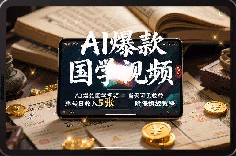 AI爆款国学视频，独家起号方法，小白直接上手，当天可见收益，单号日收入5张+附保姆级教程-财阁