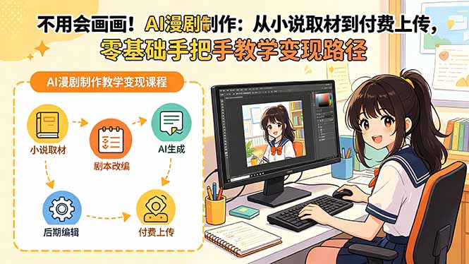 不用会画画！AI漫剧制作：从小说取材到付费上传，零基础手把手教学变现路径-财阁