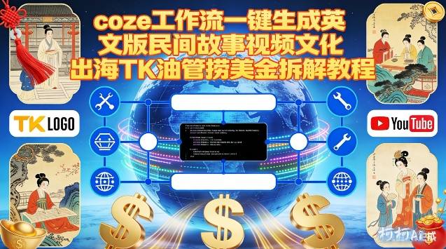 Coze扣子工作流一键生成英文版民间故事视频，文化出海TK油管捞美金拆解教程-财阁