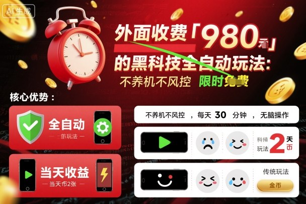 外面收费980的黑科技全自动玩法，不养机不风控，每天30分钟，无脑操作，当天收益2张【揭秘】-财阁
