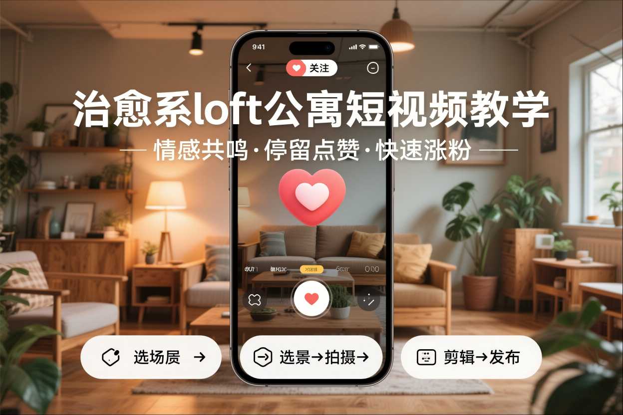 治愈系loft公寓短视频制作教学，情感共鸣引停留点赞关注，快速起号涨粉-财阁