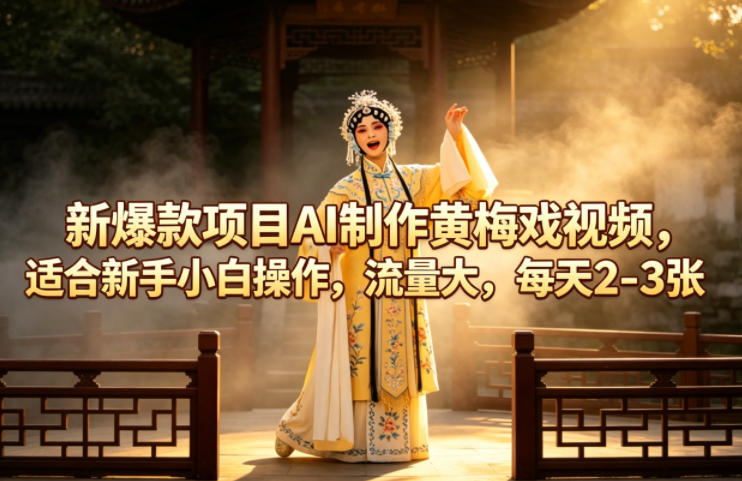 新爆款项目AI制作黄梅戏视频，适合新手小白操作，流量大，每天2-3张-财阁