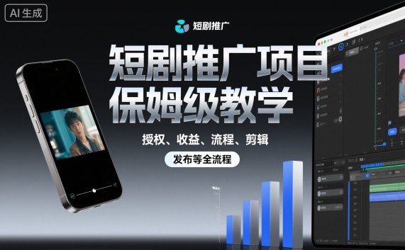 短剧推广项目保姆级教学，授权、收益、流程、剪辑，发布等全流程-财阁