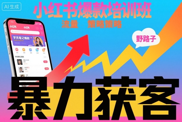 小红书爆款培训班，小红书获客野路子流量打法，暴力持续获客-财阁