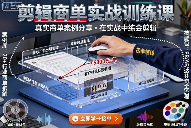 剪辑商单实战训练课，真实商单案例分享，在实战中练会剪辑-财阁