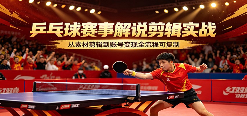 乒乓球赛事解说剪辑实战，从素材剪辑到账号变现全流程可复制-财阁