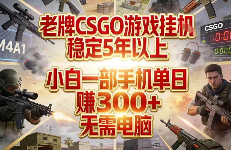老牌CSGO游戏挂G，稳定5年以上，小白一部手机单日賺3张+，无需电脑【揭秘】-财阁