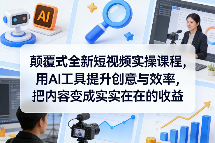 颠覆式全新短视频实操课程，用AI工具提升创意与效率，把内容变成实实在在的收益-财阁