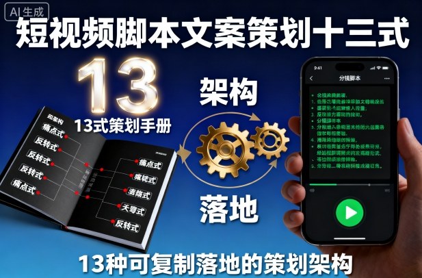 短视频脚本文案策划十三式，13种可复制落地的策划架构-财阁