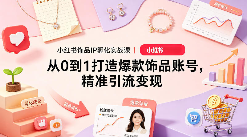 小红书饰品IP孵化实战课｜从0到1打造爆款饰品账号，精准引流变现-财阁